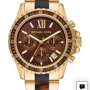 Michael Kors tortoise shell, with baguettes, 38mm brown dial,date,Roman numerals